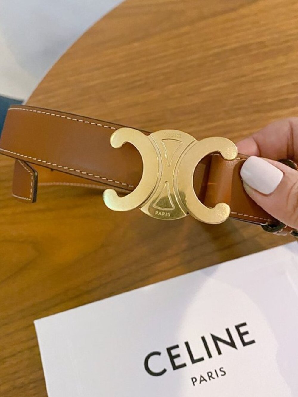 Celine Brown Leather Belt with Gold Buckle - Picture 5 of 7